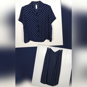 Vintage Sag Harbor Polk-a-Dots Wmns Large Two Piece Outfit Blouse & Skirt